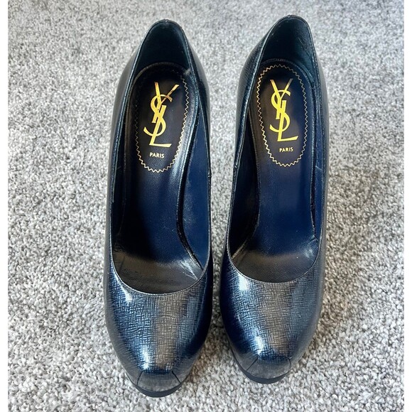 YSL Yves Saint Laurent Navy Blue Vernigolf  Tribtoo 105 Pump Size 37/ US 7 - Picture 1 of 6